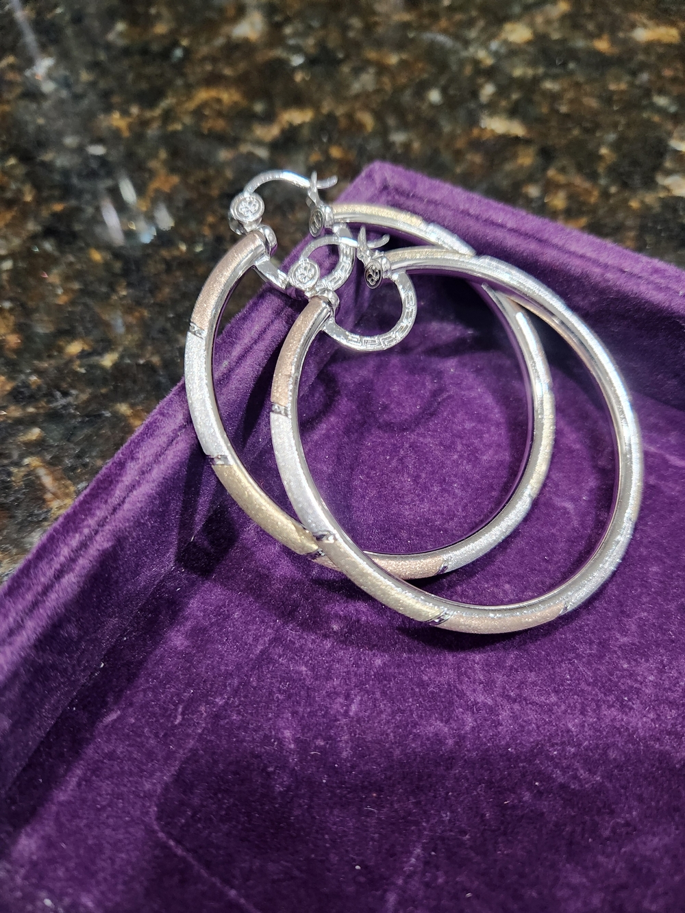 SIS (SIMONE I SMITH) Silver/Gold/Rose Gold Brushed Textured Hoop Earrings - Picture 3 of 3